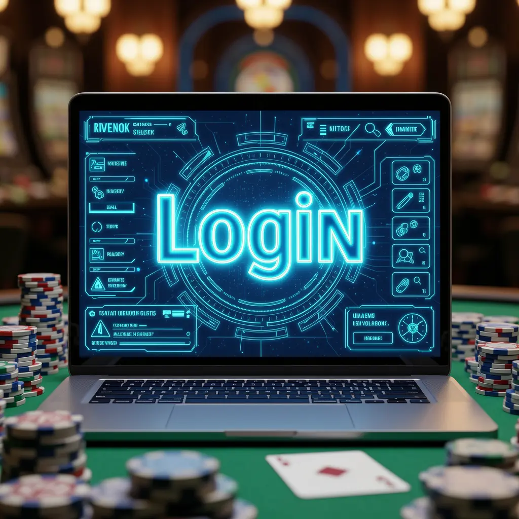T999 Login – Easy and reliable account access for online gaming in Indonesia Modern laptop showing the T999 login interface in front of a blurred casino background with chips and cards representing secure access for Indonesian users